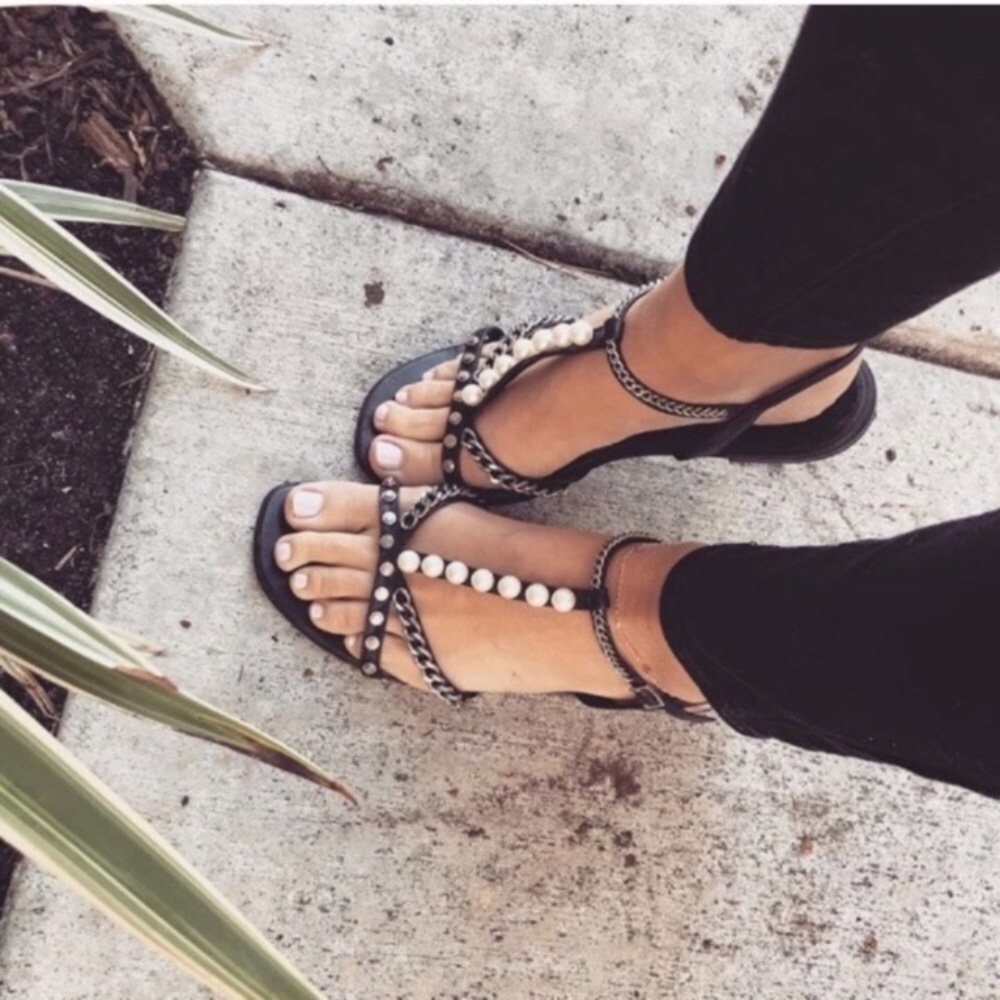 Saint Laurent Jane studded pearl chain sandals